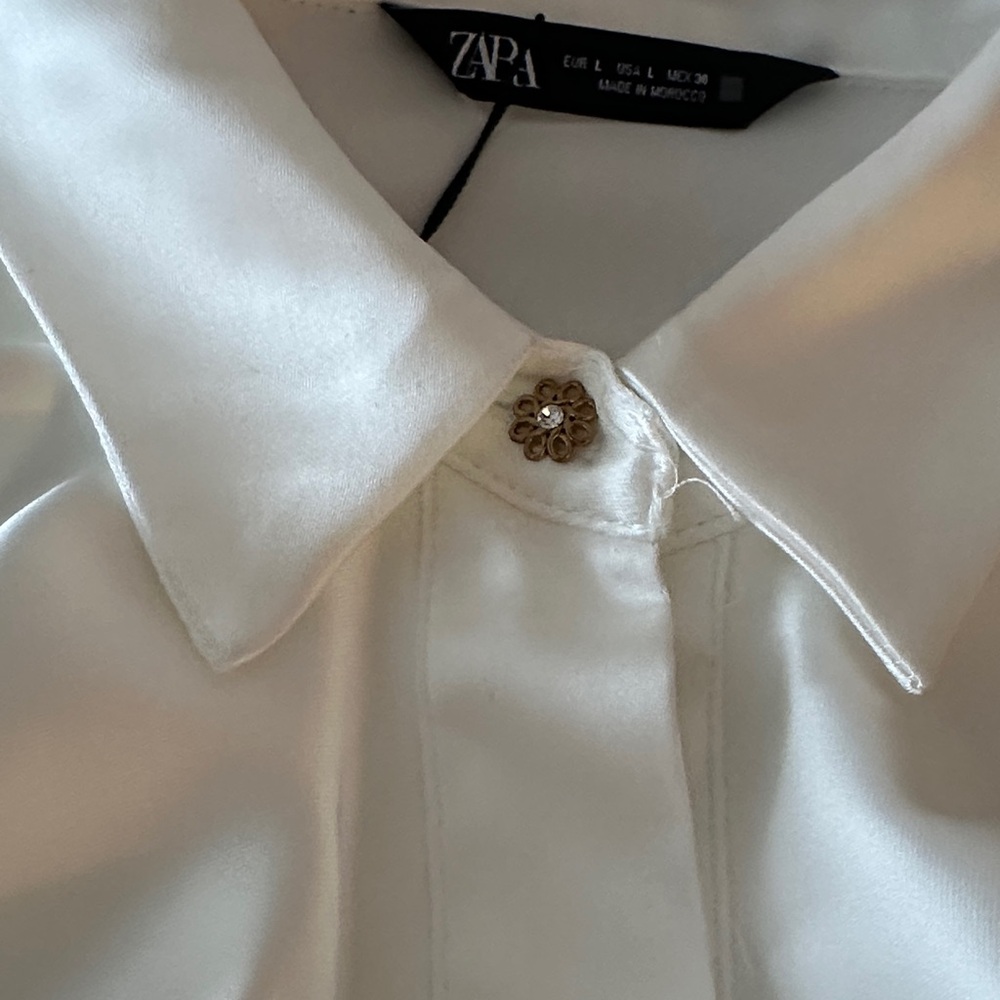 Zara White Ruffle Front Blouse - Picture 3 of 7